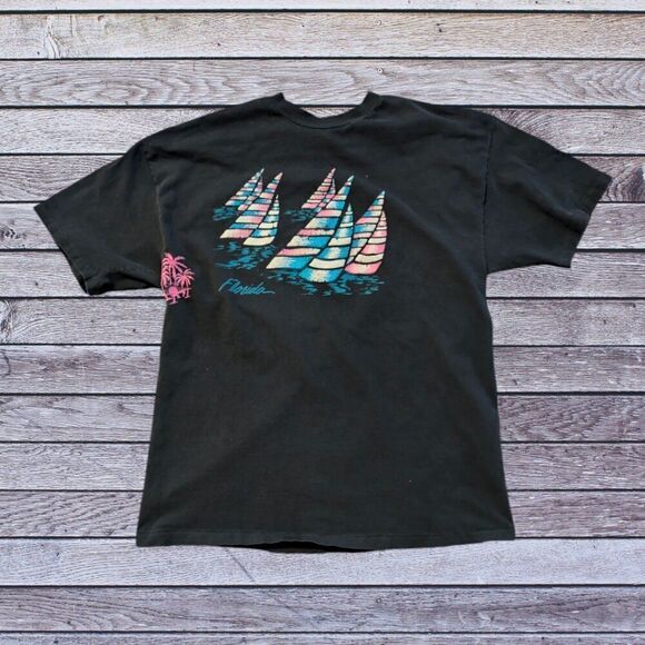 Vintage Florida Sailboat Travel Single Stitch Black Men's XL Shirt - Picture 1 of 6